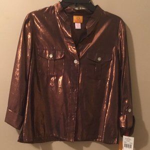 Women's Top Size 10 Copper Ruby Rd. Glitterati Gold Blouse Casual Metallic NWT